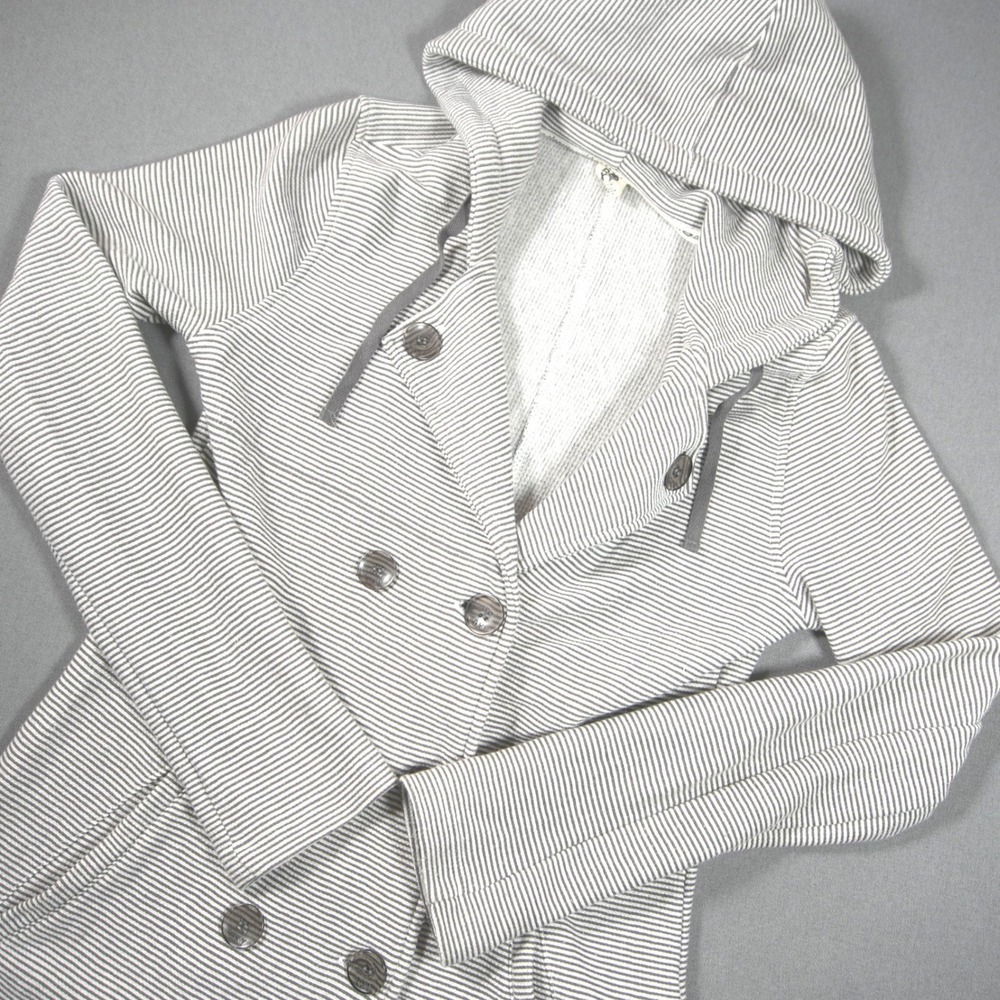 Y2k Roxy Striped Double Breasted Hooded Waffle Knit Women Jacket M Skate Beachy